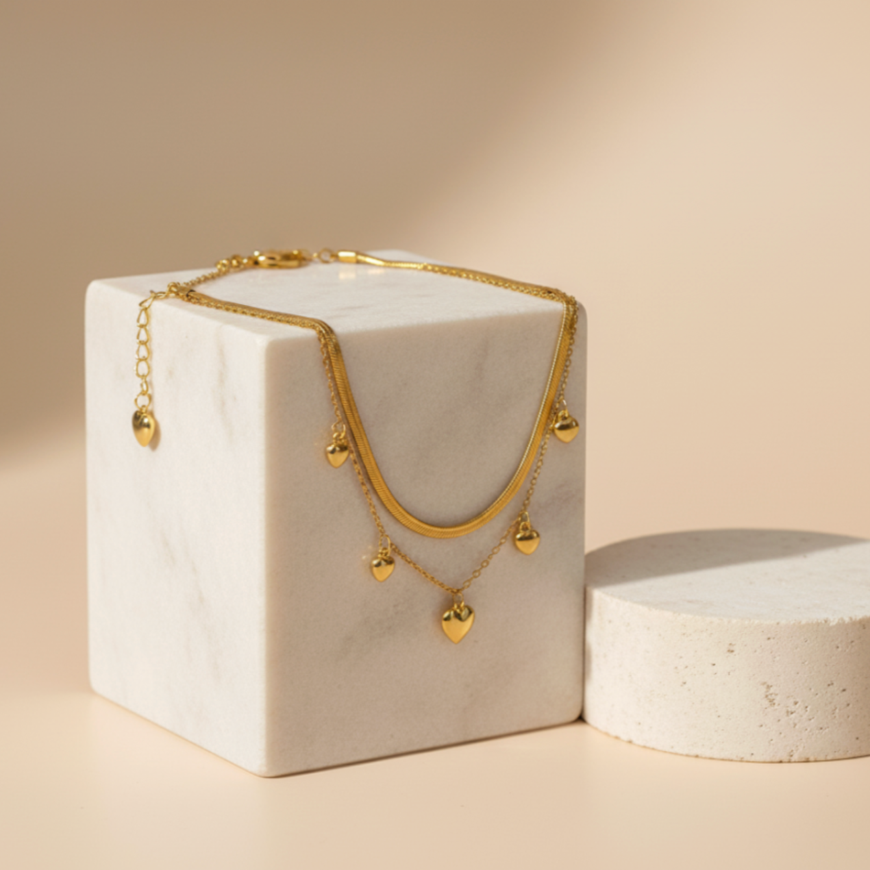 Eternal Hearts Dual-Layer Gold Anklet