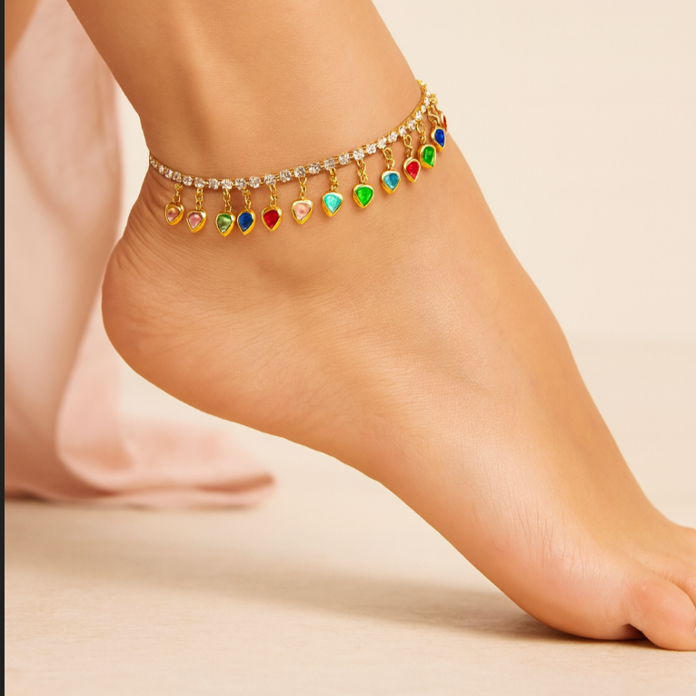 Rainbow Hearts Charm Anklet