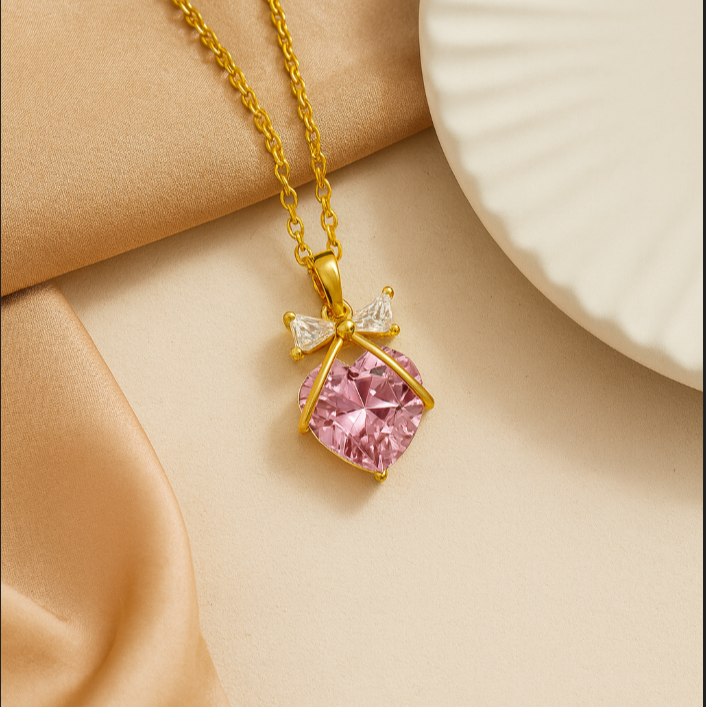 Blush Bow Heart Necklace