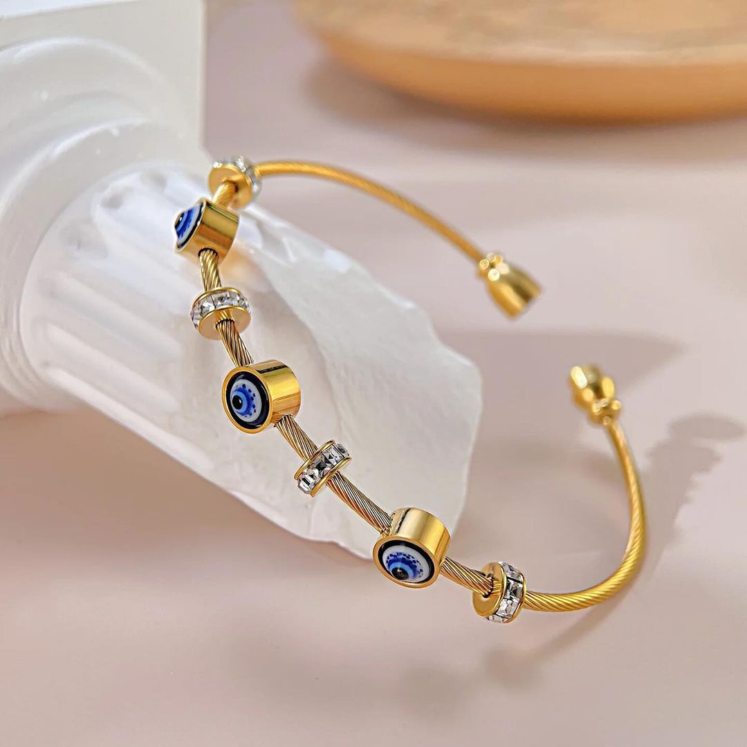 18K Gold Plated Evil Eye Bangle