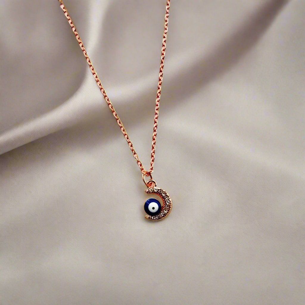 Moon Evil Eye Necklace with 1 Year Warranty