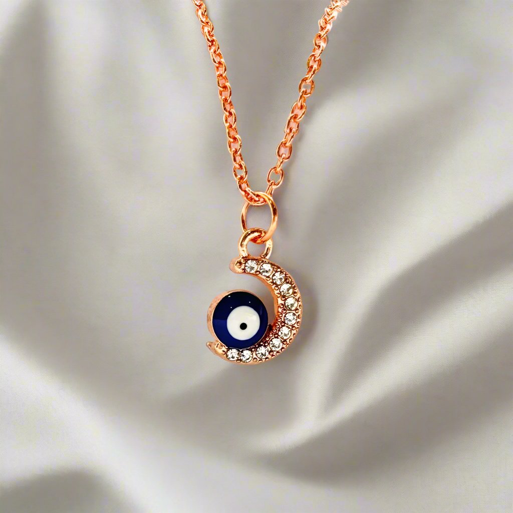 Moon Evil Eye Necklace with 1 Year Warranty