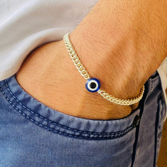 Sleek Chain Evil Eye Men's Bracelet with 1 Year Warranty