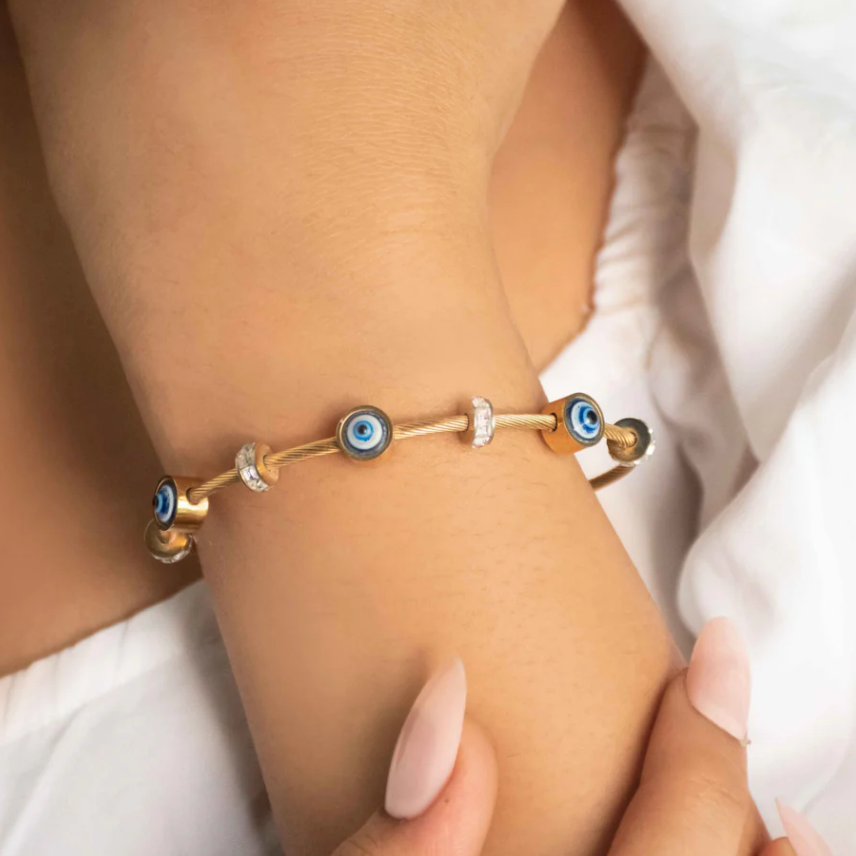 18K Gold Plated Evil Eye Bangle