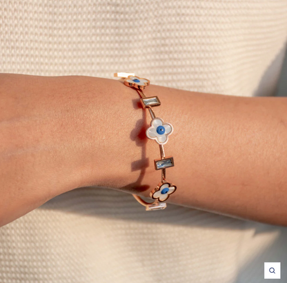 Evil Eye Pearl Flower Bangle