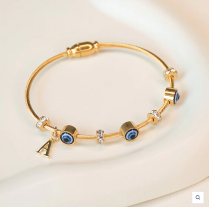 Classic Evil Eye Bangle with Initial