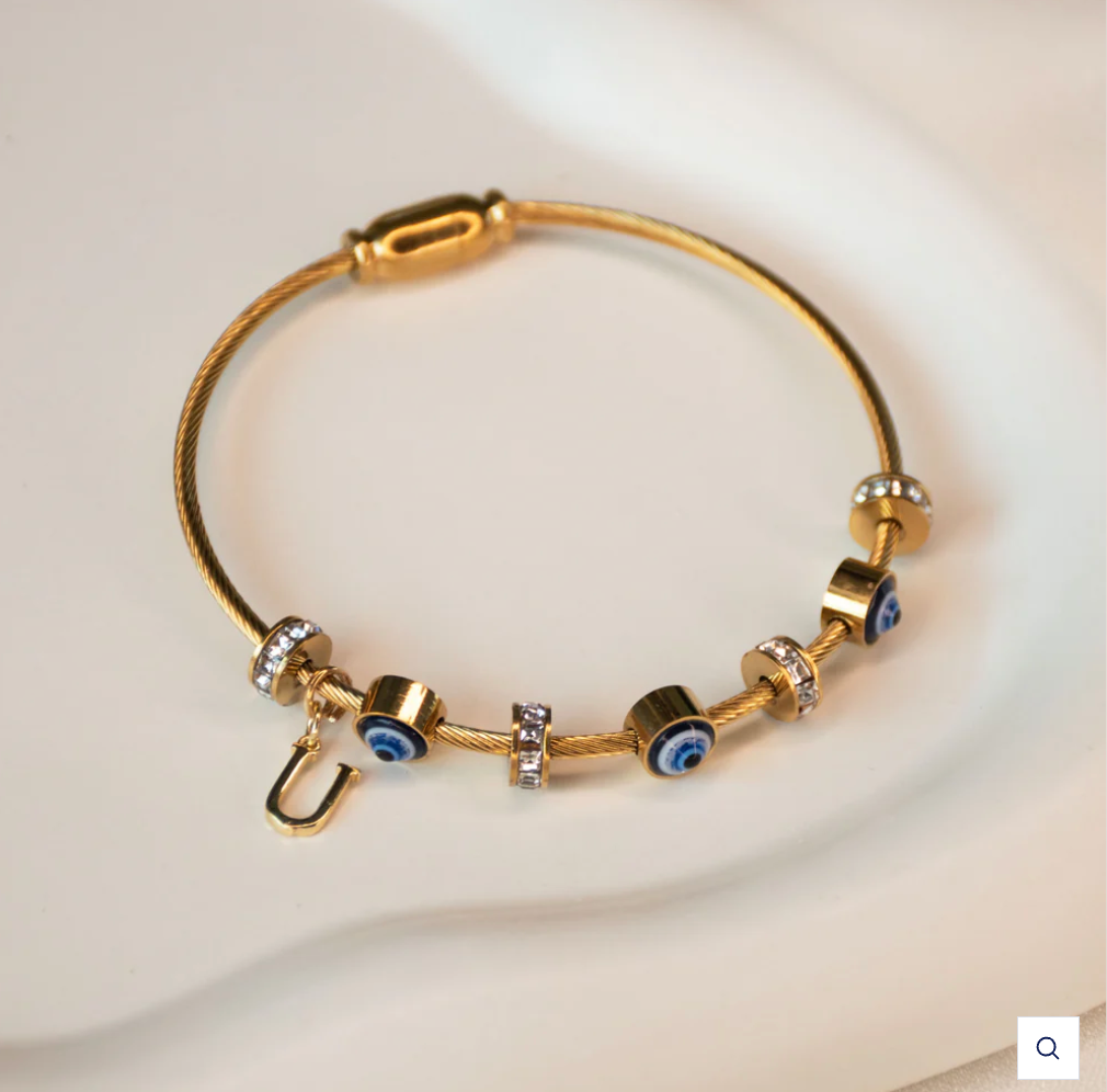 18K Gold Plated Evil Eye Bangle with Initial