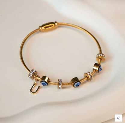 18K Gold Plated Evil Eye Bangle with Initial