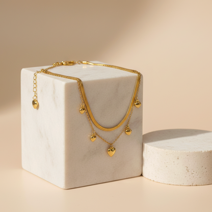 Eternal Hearts Dual-Layer Gold Anklet