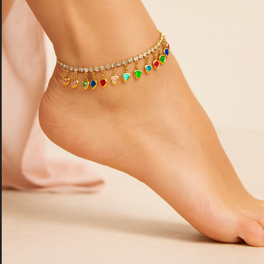 Rainbow Hearts Charm Anklet