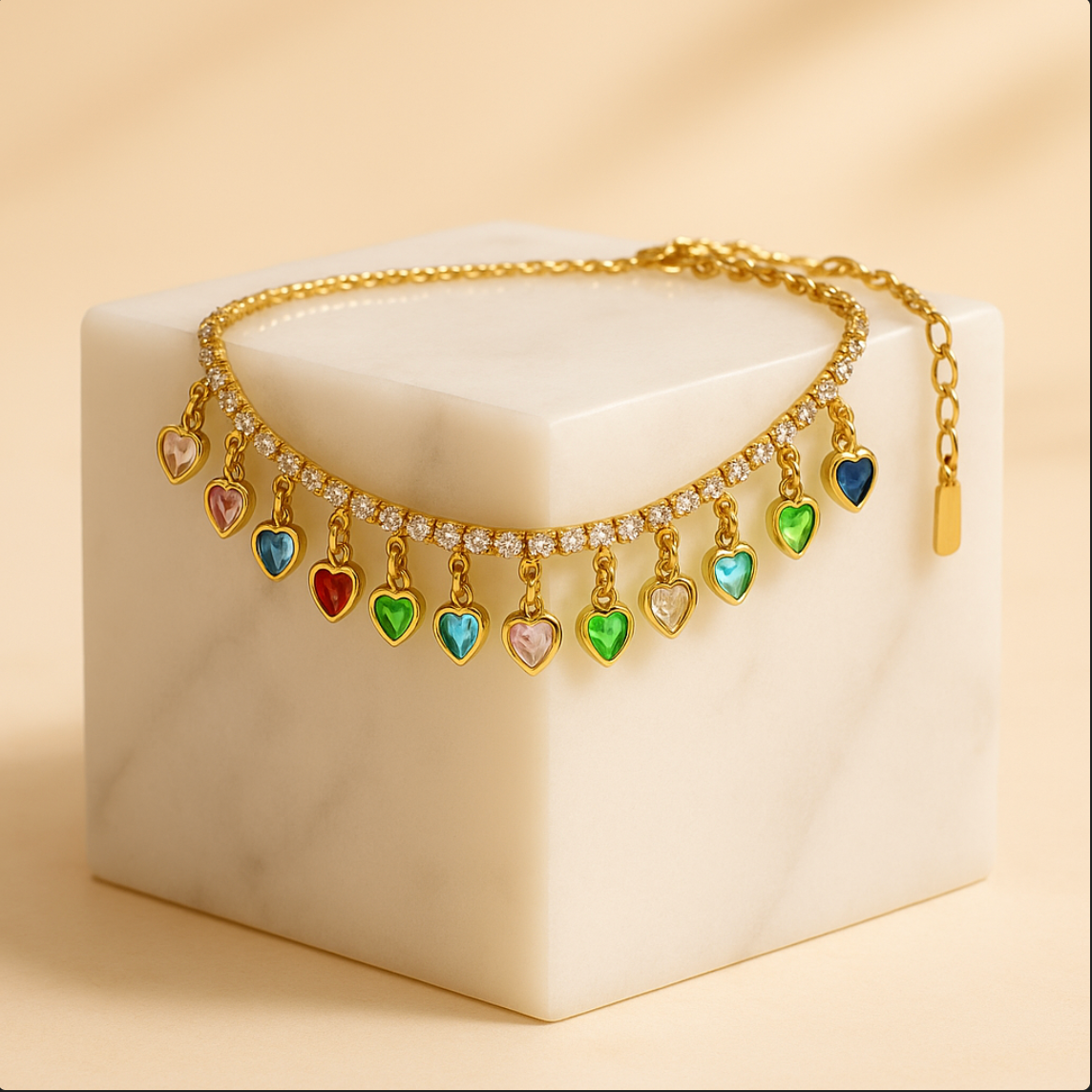 Rainbow Hearts Charm Anklet