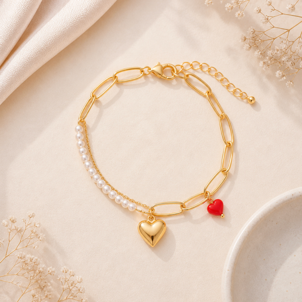 Dual Heart Pearl Bracelet