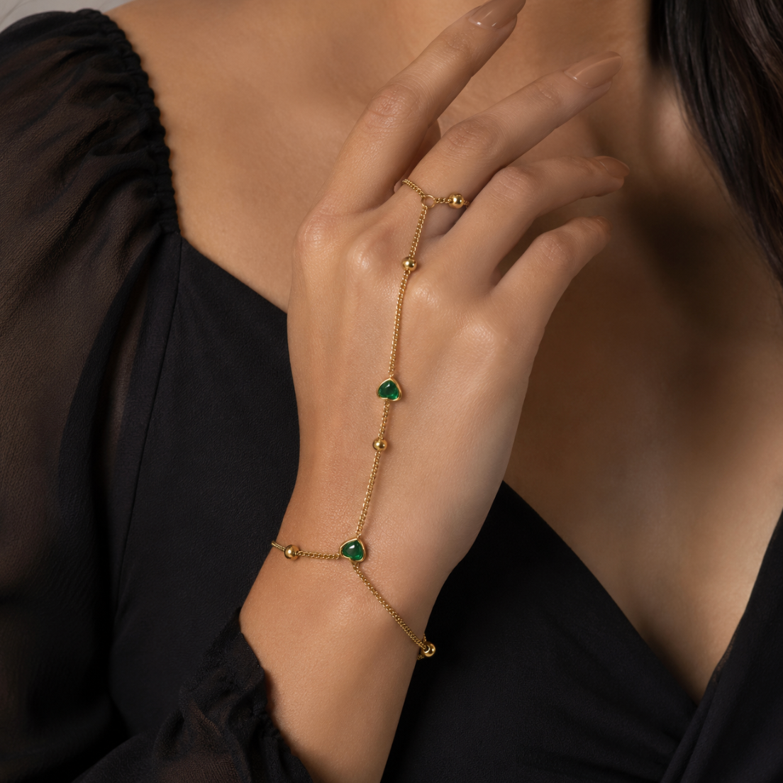 Emerald Heart Hand Chain