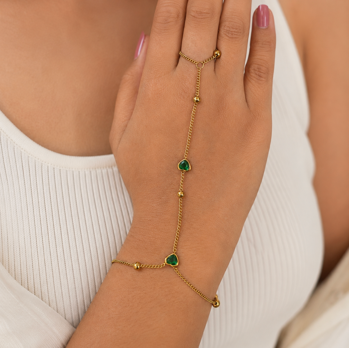 Emerald Heart Hand Chain