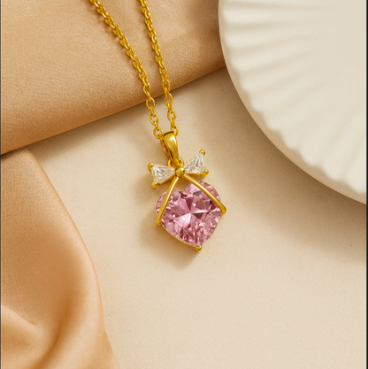 Blush Bow Heart Necklace