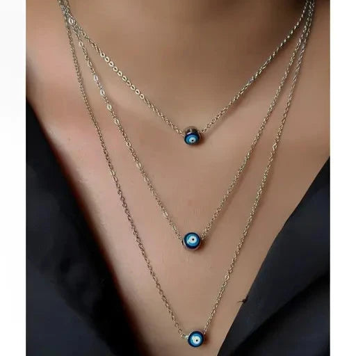 Three Layered Evil Eye Necklace with 1 Year Warranty