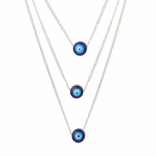 Three Layered Evil Eye Necklace with 1 Year Warranty